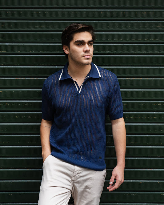 Ibiza Knitted Polo Shirt - Azul